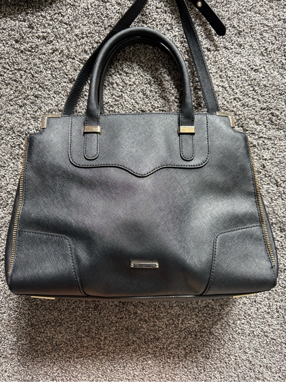 Rebecca Minkoff Amorous Satchel Black Saffiano Leather Gold Crossbody Bag - Picture 3 of 16